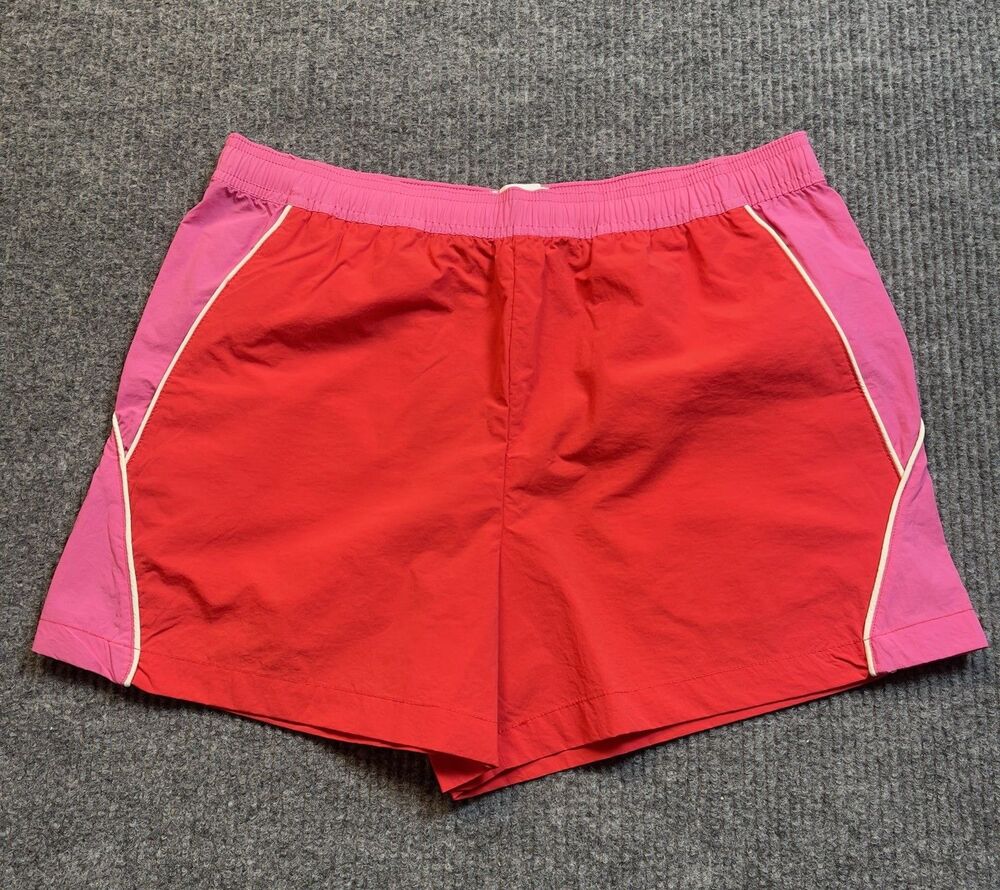 Urban Outfitters BDG Shorts Womens Large Red Pink Jess Nylon Track Retro Y2K NEW